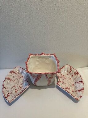 Vintage Mottahedeh Italian Ceramic Square Pink Cabbage Set